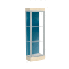 Edge Lighted Floor Case, Blue Steel Back, Satin Frame, 6" Chardonnay Base, 24"W x 76"H x 20"D