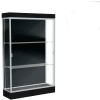 Edge Lighted Floor Case, Black Back, Satin Frame, 6" Black Base, 48"W x 76"H x 20"D