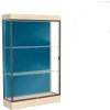 Edge Lighted Floor Case, Blue Steel Back, Dark Bronze Frame, 6" Chardonnay Base, 48"W x 76"H x 20"D