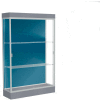 Edge Lighted Floor Case, Blue Steel Back, Satin Frame, 6" Carbon Mesh Base, 48"W x 76"H x 20"D