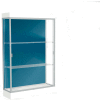 Edge Lighted Floor Case, Blue Steel Back, Satin Frame, 6" Frosty White Base, 48"W x 76"H x 20"D