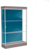 Edge Lighted Floor Case, Blue Steel Back, Satin Frame, 6" Morro Zephyr Base, 48"W x 76"H x 20"D