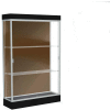 Edge Lighted Floor Case, Chocolate Back, Satin Frame, 6" Black Base, 48"W x 76"H x 20"D