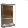 Edge Lighted Floor Case, Chocolate Back, Satin Frame, 6" Morro Zephyr Base, 48"W x 76"H x 20"D