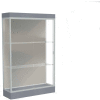 Edge Lighted Floor Case, Harbor Back, Satin Frame, 6" Carbon Mesh Base, 48"W x 76"H x 20"D
