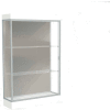 Edge Lighted Floor Case, Harbor Back, Satin Frame, 6" Frosty White Base, 48"W x 76"H x 20"D