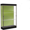 Edge Lighted Floor Case, Pale Green Back, Dark Bronze Frame, 6" Black Base, 48"W x 76"H x 20"D