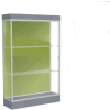Edge Lighted Floor Case, Pale Green Back, Satin Frame, 6" Carbon Mesh Base, 48"W x 76"H x 20"D