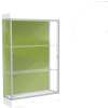 Edge Lighted Floor Case, Pale Green Back, Satin Frame, 6" Frosty White Base, 48"W x 76"H x 20"D