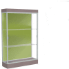 Edge Lighted Floor Case, Pale Green Back, Satin Frame, 6" Morro Zephyr Base, 48"W x 76"H x 20"D