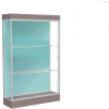 Edge Lighted Floor Case, Pewter Back, Satin Frame, 6" Morro Zephyr Base, 48"W x 76"H x 20"D