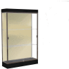 Edge Lighted Floor Case, Silk Back, Dark Bronze Frame, 6" Black Base, 48"W x 76"H x 20"D