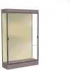 Edge Lighted Floor Case, Silk Back, Dark Bronze Frame, 6" Morro Zephyr Base, 48"W x 76"H x 20"D