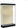 Edge Lighted Floor Case, Silk Back, Satin Frame, 6" Black Base, 48"W x 76"H x 20"D