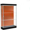 Edge Lighted Floor Case, Terra Cotta Back, Satin Frame, 6" Black Base, 48"W x 76"H x 20"D