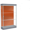 Edge Lighted Floor Case, Terra Cotta Back, Satin Frame, 6" Carbon Mesh Base, 48"W x 76"H x 20"D