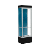 Edge Lighted Floor Case, Blue Steel Back, Satin Frame, 12" Black Base, 24"W x 76"H x 20"D
