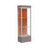 Edge Lighted Floor Case, Terra Cotta Back, Satin Frame, 12" Morro Zephyr Base, 24"W x 76"H x 20"D