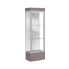 Edge Lighted Floor Case, White Back, Satin Frame, 12" Morro Zephyr Base, 24"W x 76"H x 20"D