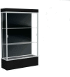 Edge Lighted Floor Case, Black Back, Satin Frame, 12" Black Base, 48"W x 76"H x 20"D