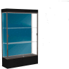 Edge Lighted Floor Case, Blue Steel Back, Dark Bronze Frame, 12" Black Base, 48"W x 76"H x 20"D