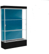Edge Lighted Floor Case, Blue Steel Back, Satin Frame, 12" Black Base, 48"W x 76"H x 20"D