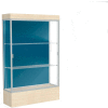 Edge Lighted Floor Case, Blue Steel Back, Satin Frame, 12" Chardonnay Base, 48"W x 76"H x 20"D
