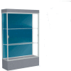 Edge Lighted Floor Case, Blue Steel Back, Satin Frame, 12" Carbon Mesh Base, 48"W x 76"H x 20"D