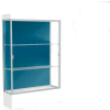 Edge Lighted Floor Case, Blue Steel Back, Satin Frame, 12" Frosty White Base, 48"W x 76"H x 20"D