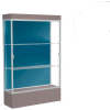 Edge Lighted Floor Case, Blue Steel Back, Satin Frame, 12" Morro Zephyr Base, 48"W x 76"H x 20"D