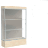 Edge Lighted Floor Case, Harbor Back, Satin Frame, 12" Chardonnay Base, 48"W x 76"H x 20"D