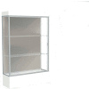 Edge Lighted Floor Case, Harbor Back, Satin Frame, 12" Frosty White Base, 48"W x 76"H x 20"D