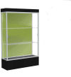 Edge Lighted Floor Case, Pale Green Back, Satin Frame, 12" Black Base, 48"W x 76"H x 20"D