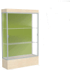 Edge Lighted Floor Case, Pale Green Back, Satin Frame, 12" Chardonnay Base, 48"W x 76"H x 20"D