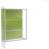 Edge Lighted Floor Case, Pale Green Back, Satin Frame, 12" Frosty White Base, 48"W x 76"H x 20"D