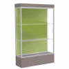 Edge Lighted Floor Case, Pale Green Back, Satin Frame, 12" Morro Zephyr Base, 48"W x 76"H x 20"D