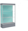 Edge Lighted Floor Case, Pewter Back, Satin Frame, 12" Carbon Mesh Base, 48"W x 76"H x 20"D