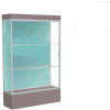 Edge Lighted Floor Case, Pewter Back, Satin Frame, 12" Morro Zephyr Base, 48"W x 76"H x 20"D