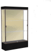 Edge Lighted Floor Case, Silk Back, Dark Bronze Frame, 12" Black Base, 48"W x 76"H x 20"D