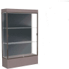 Edge Lighted Floor Case, Slate Back, Dark Bronze Frame, 12" Morro Zephyr Base, 48"W x 76"H x 20"D