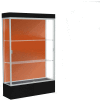 Edge Lighted Floor Case, Terra Cotta Back, Satin Frame, 12" Black Base, 48"W x 76"H x 20"D