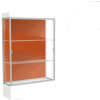 Edge Lighted Floor Case, Terra Cotta Back, Satin Frame, 12" Frosty White Base, 48"W x 76"H x 20"D
