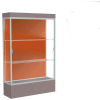 Edge Lighted Floor Case, Terra Cotta Back, Satin Frame, 12" Morro Zephyr Base, 48"W x 76"H x 20"D