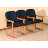 Wooden Mallet Prairie Three Seat Chair with Center Arms, Solid Vinyl, Black/Mahogany