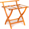Wooden Mallet WallSaver™ Luggage Rack with Tan Webbing, Medium Oak