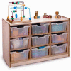 Preschool Cubby Storage Unit With 9 Clear Trays, 40-1/2"W x 17-1/2"D x 24-1/2"H, Natural