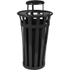Oakley 24 Gallon Slatted Steel Receptacle w/Raincap, Black - M2401-RC-BK