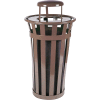 Oakley 24 Gallon Slatted Steel Receptacle w/Raincap, Brown - M2401-RC-BN