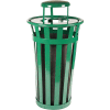 Oakley 24 Gallon Slatted Steel Receptacle w/Raincap, Green - M2401-RC-GN