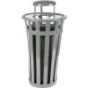 Oakley 24 Gallon Slatted Steel Receptacle w/Raincap, Silver - M2401-RC-SLV
